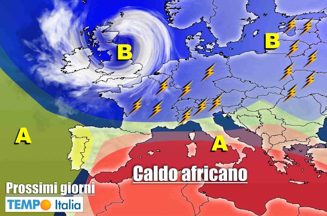 Meteo con il CALDO africano su ITALIA. Poi forti TEMPORALI al Nord