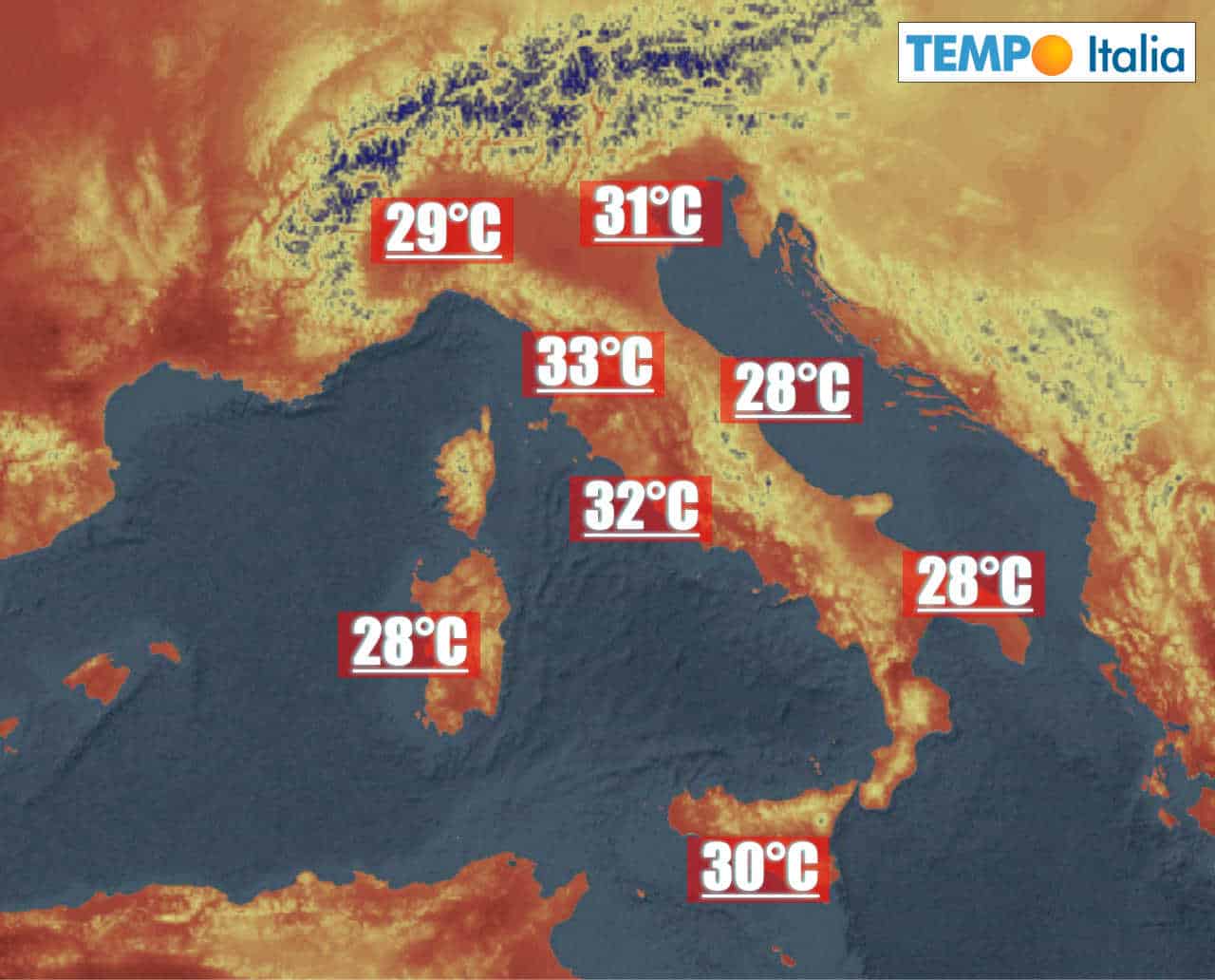 Ebbene, oggi meteo spettacolare, ma le massime vanno anche oltre i 30°C