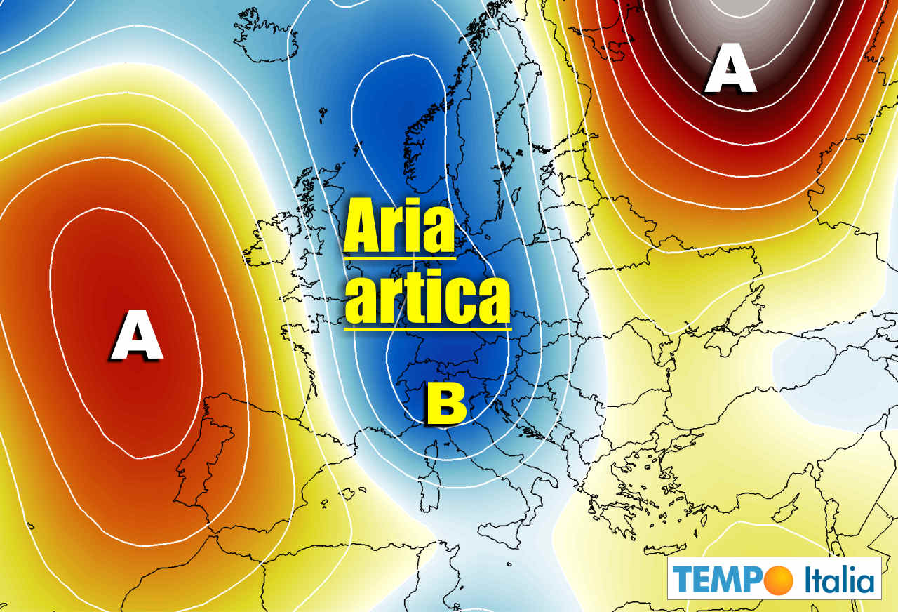 Forti scambi di masse d'aria secondo i meridiani, con Italia a rischio anche forte maltempo.