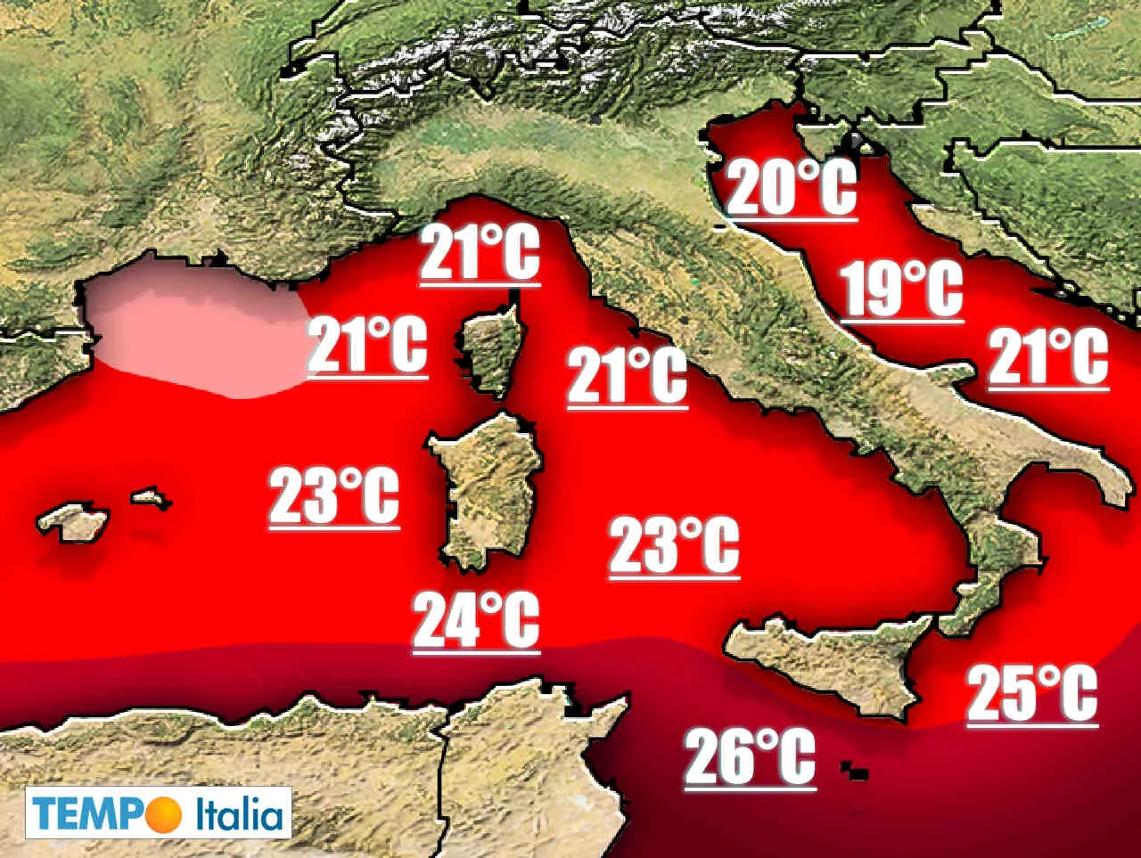 Temperature Mediterraneo elevate rischio meteo estremo.