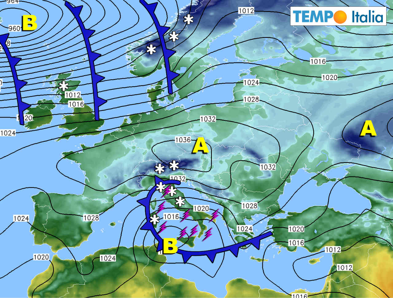 Meteo prossimi giorni con ciclone mediterraneo.