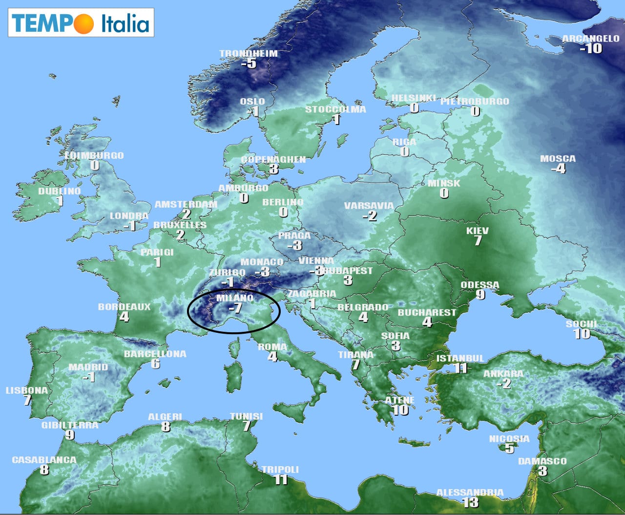 Temperature minime in Europa