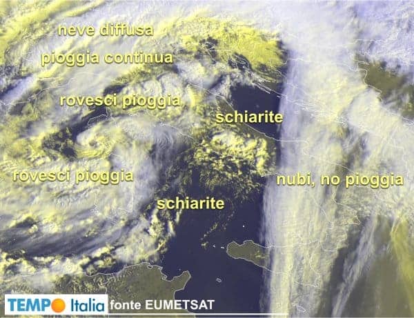 Italia interessata da un vortice ciclonico. Maltempo su varie regioni, in altre vento di Scirocco