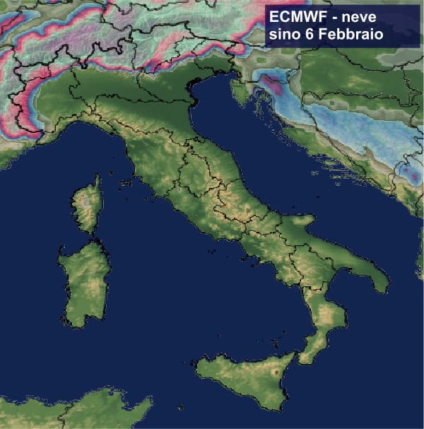 Mappe neve sino 6 Febbraio: fonte modelli matematici americano ed europeo