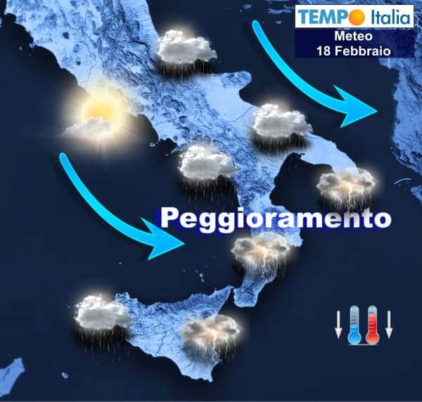 Brusco peggioramento meteo al Sud Italia: piove forte, attesi temporali