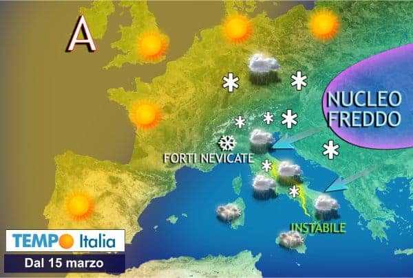 Vortice freddo da est punta l’Italia, marzo vestirà ancora panni invernali. Neve a bassa quota