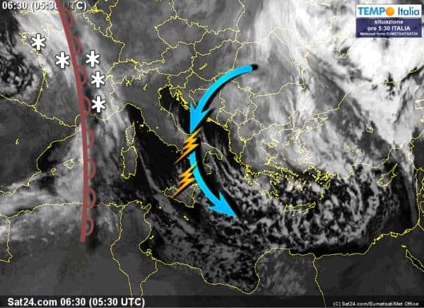 Perturbazione si affaccia ad ovest. Freddo prende forma in Italia. Ancora neve al Sud e Sicilia con temporali