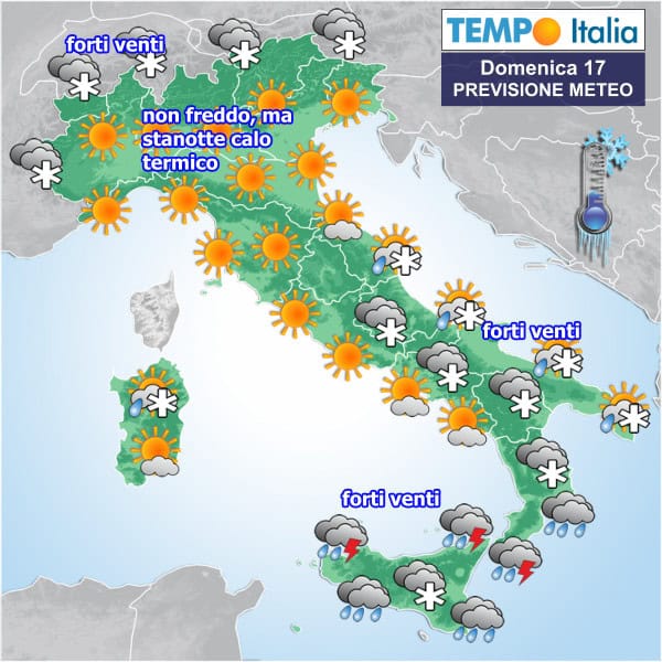 Meteo Oggi: föhn in Val Padana, freddo altrove. Neve a bassa quota in adriatiche. Maltempo in Sicilia e Calabria, sole nelle tirreniche
