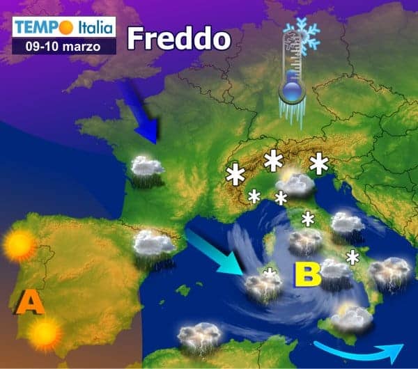 Vortice di Bassa Pressione richiamerà altro freddo da nord: meteo da pieno inverno, anche nel weekend