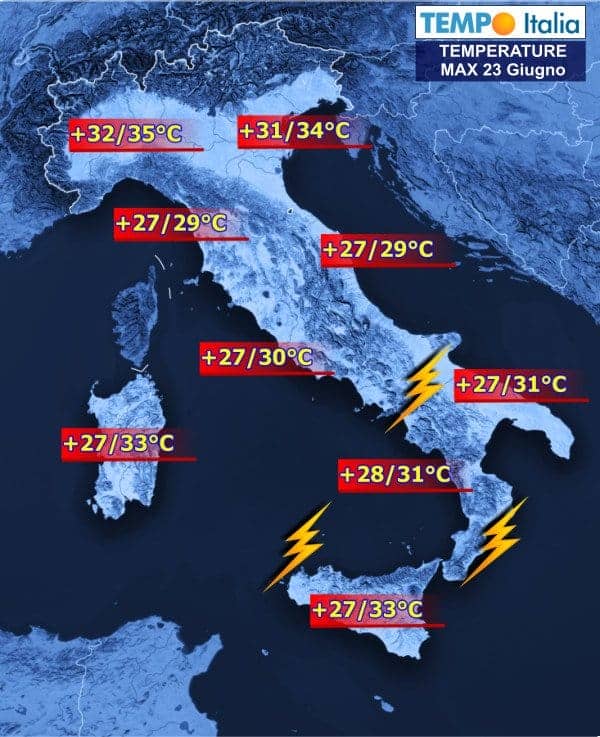 Novità meteo per il Nord Italia, non 30, ma 35°C. Ma al Sud nuovi temporali, poi Estate 28 Novità meteo per il Nord Italia, non 30, ma 35°C. Ma al Sud nuovi temporali, poi Estate
