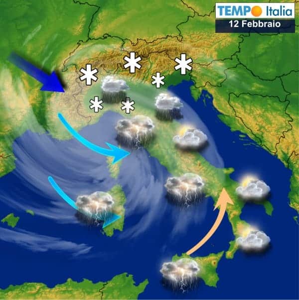 Forte maltempo dal pomeriggio: piogge, temporali e neve a bassa quota sul Nord