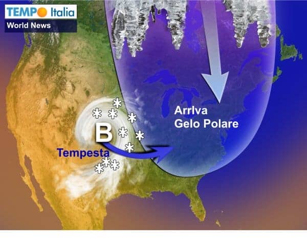 Vento Polare nel Nord America con tempesta di ghiaccio. NOVITA’ nuova super tempesta di neve nel fine settimana. Ma in Italia potrebbe succedere?