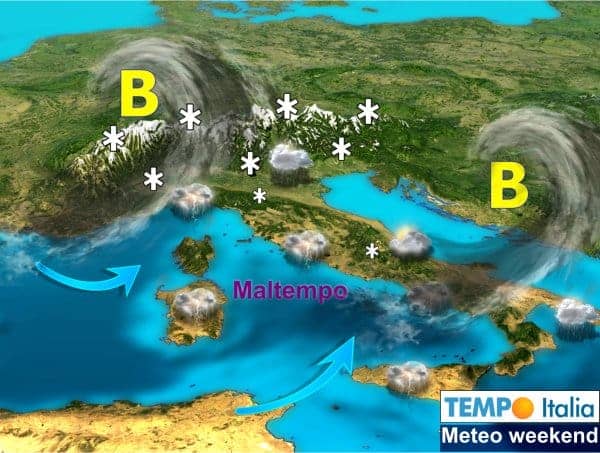 Si prospetta un weekend di forte maltempo: tanta pioggia, anche neve a bassa quota al Nord. Poi freddo