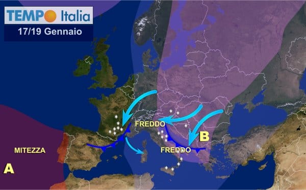 Imminente impatto con l’Inverno: ondata di freddo. Gelate, nevicate, vento forte