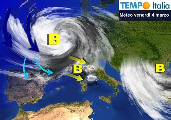 Nuovo affondo artico nel weekend: piogge, temporali e neve. Maltempo invernale marzolino