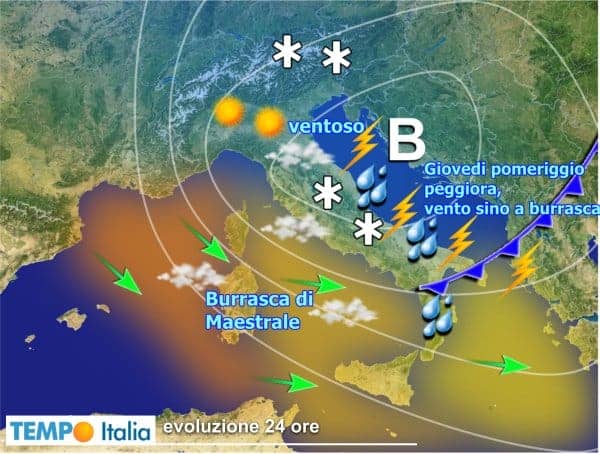 Veloce fronte freddo porterà rovesci e temporali al centro-sud, torna la neve sui monti dell’Appennino