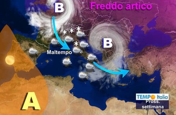Ampio Vortice di Bassa Pressione causerà maltempo persistente e freddo. Meteo invernale sino a metà marzo