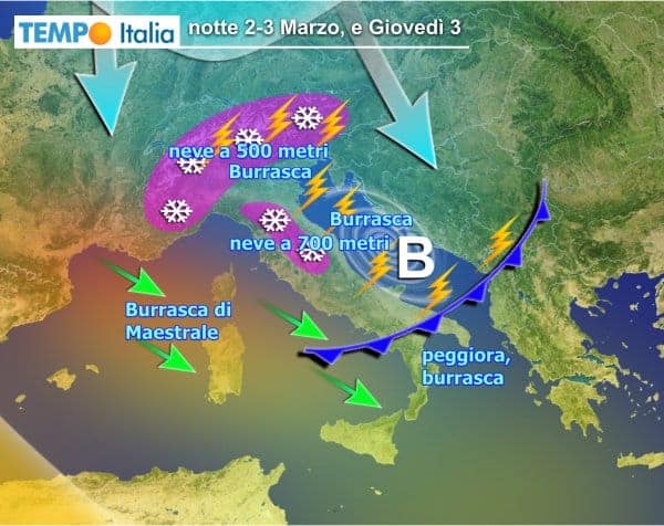 Aria più fredda invaderà il Mediterraneo, rovesci e calo termico fra adriatiche e Sud