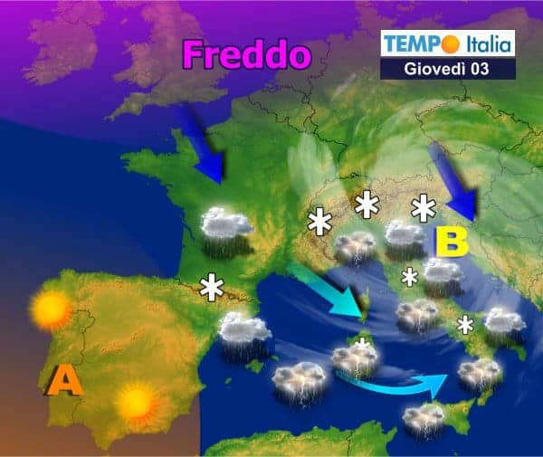 Marzo si veste d’inverno: nuove irruzioni fredde causeranno maltempo e nevicate a bassa quota