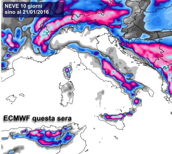 Mappe possibilità NEVE. Centro Meteo europeo e americano sino al 21 Gennaio 1 Mappe possibilità NEVE. Centro Meteo europeo e americano sino al 21 Gennaio