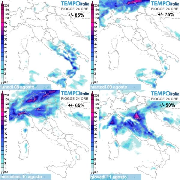 Italia sarà attraversata da piogge. Stima evoluzione meteo 4 giorni