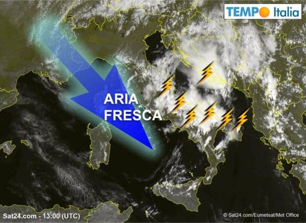 Situazione meteo: forti temporali da Abruzzo verso Molise, Puglia, zone interne del Centro Sud