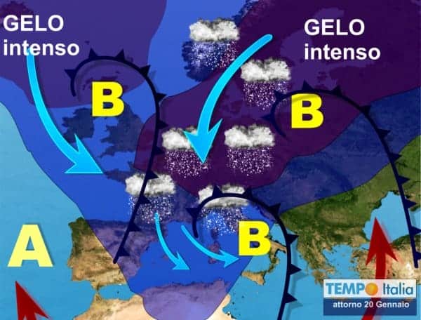 Un mix di aria gelida polare e siberiana vaganti in Europa. Italia dentro le Basse Pressioni, con rischio neve