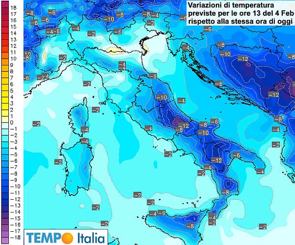 Brusco raffreddamento dopo caldo anomalo: temperature in forte calo, -10°C