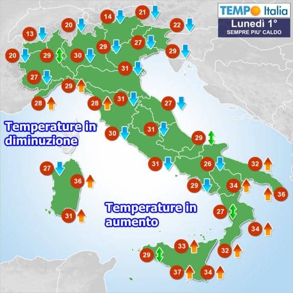 Queste le temperature massime estreme in Italia attese oggi
