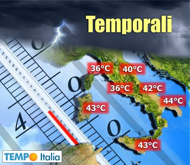 Meteo: intensi temporali Nord Italia. Caldo ancora a 40 gradi altrove