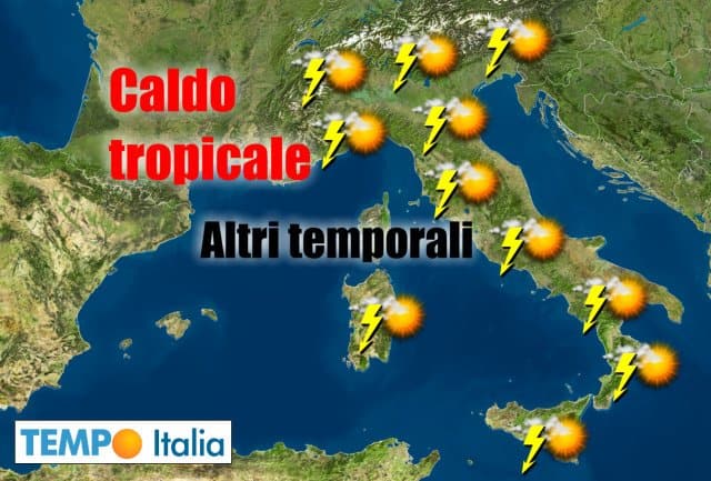 METEO sino al 25 Agosto: forti TEMPORALI, grandine, ma molto CALDO