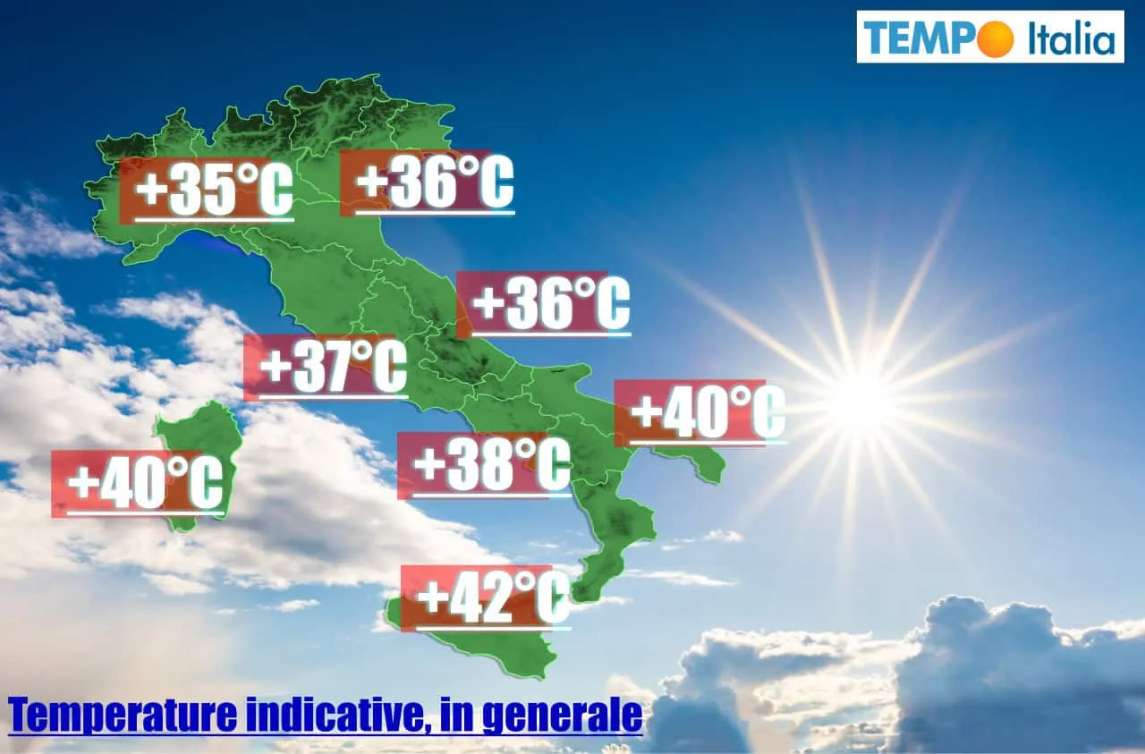 meteo con caldo di lunga durata ed estremo