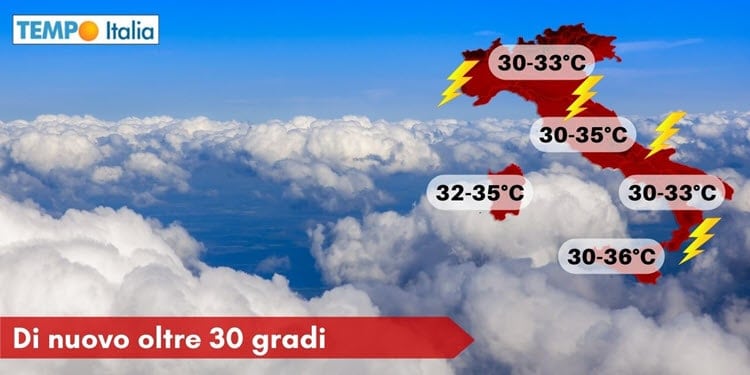 Meteo estivo, ma con cenni tropicali molto accentuati. Temporali sparsi e torna il caldo