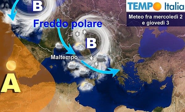 Breve tregua, ma a metà settimana nuova perturbazione sull’Italia sospinta da un impulso freddo polare