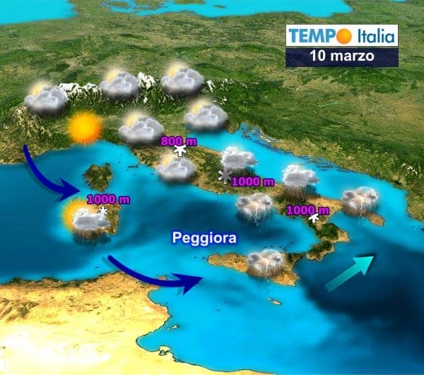 Vortice di Bassa Pressione verso il Sud Italia, causerà maltempo invernale anche nel weekend. Migliora al Nord