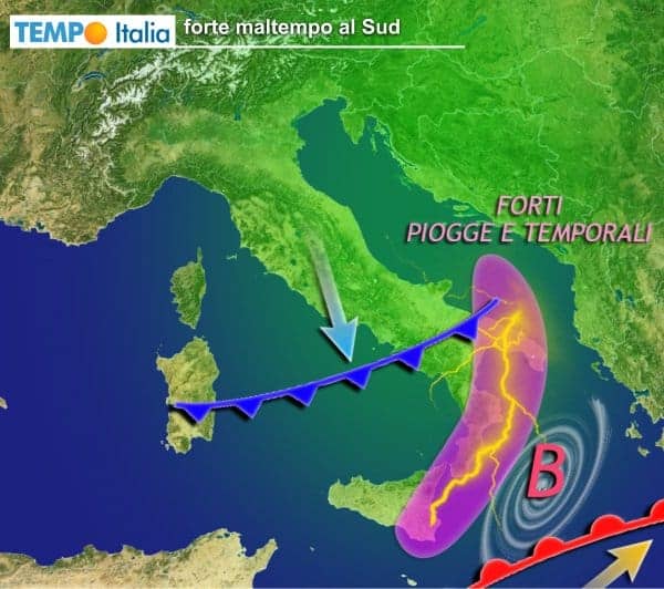 Weekend di forte maltempo al Sud, rischio forti piogge sulle aree ioniche