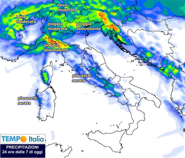 Oggi maltempo al Nord Italia. Nuova neve su Alpi, mite fuori al Centro Sud