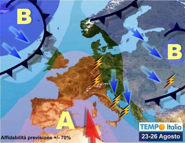 Sabato temporali al Nord, e in parte anche domenica. In settimana, temporali su Adriatiche e Sud, caldo a ovest