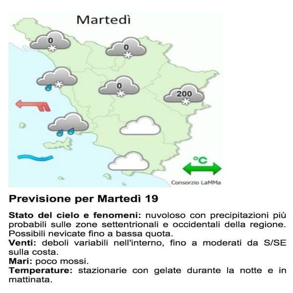 Toscana, neve in pianura martedì