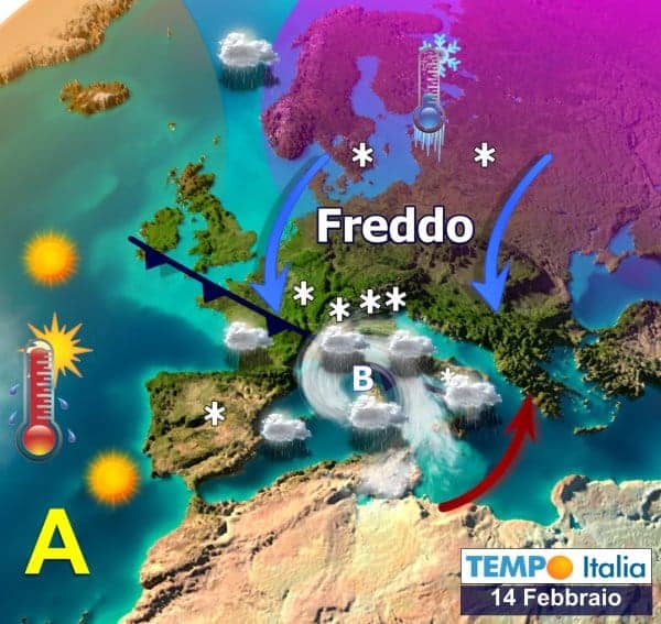 Cruda fase di maltempo a inizio settimana, con sprazzi d’inverno. Più freddo al Centro Nord e Sardegna