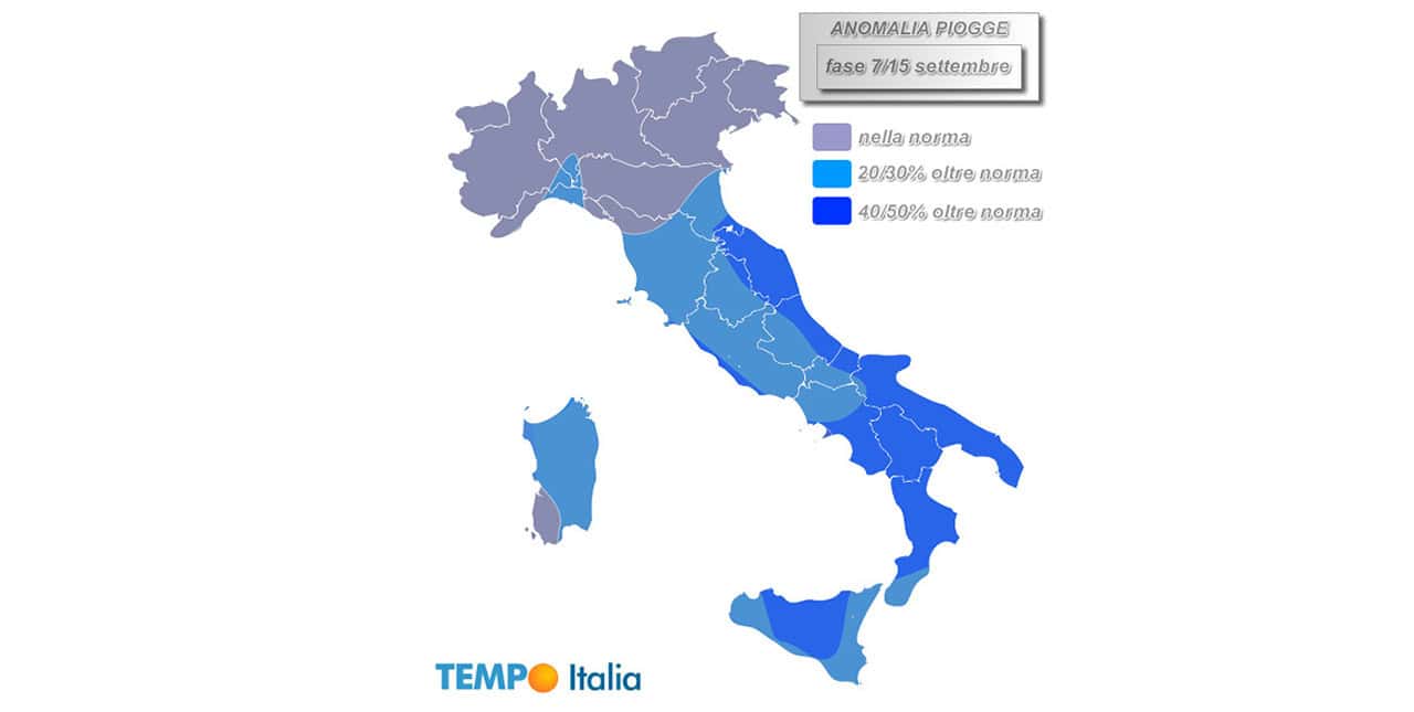 Rivoluzione meteo a settembre: fase piovosa in prospettiva. Ecco quando e dove di più. Mappa