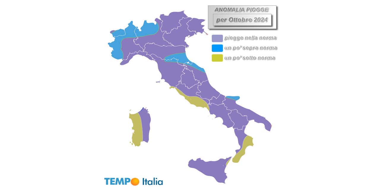 Ultimissimi dati per ottobre con mappa anomalia piogge. Molte sorprese