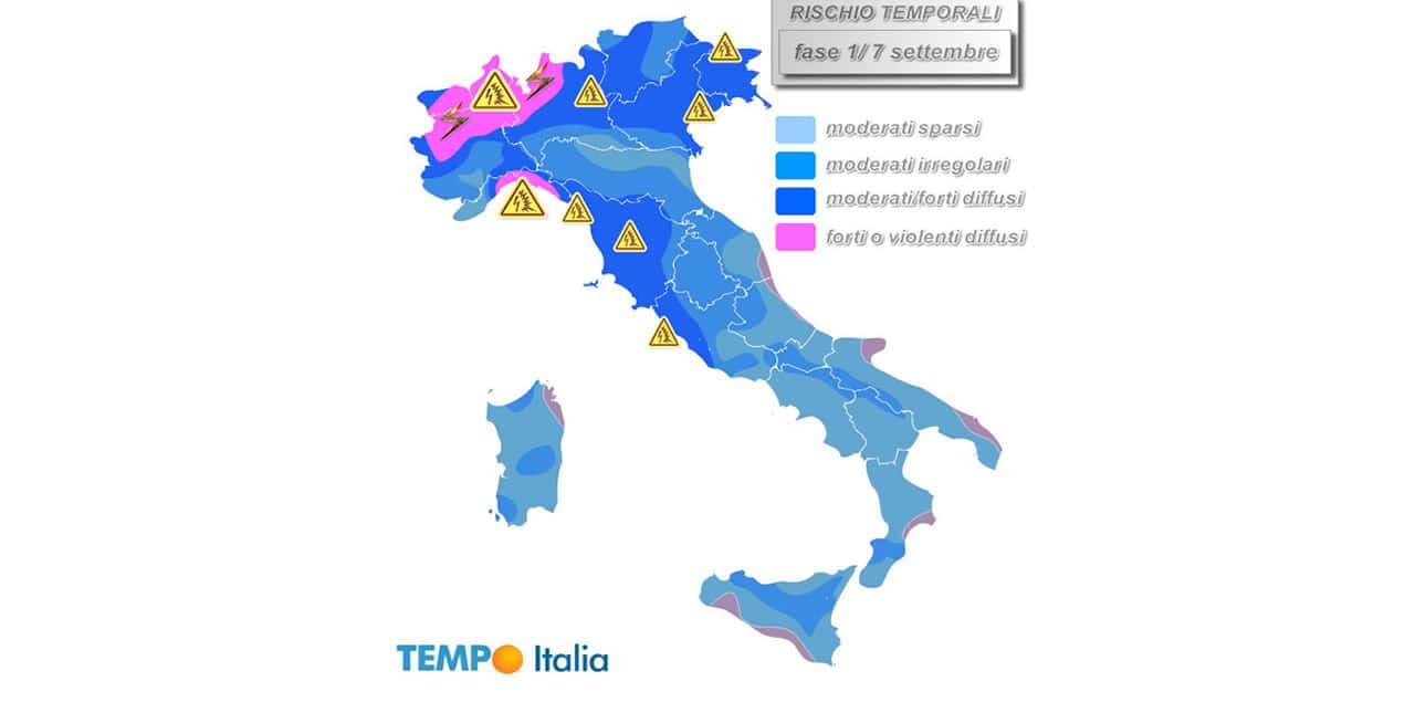 SETTEMBRE, subito escalation di FORTI Temporali in Italia. Varie regioni esposte