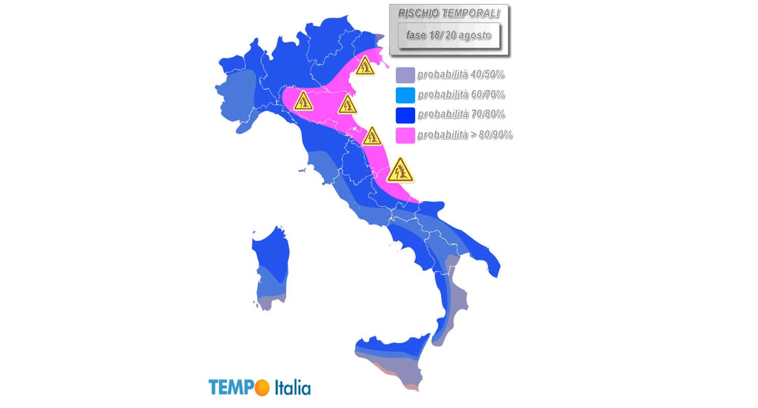 Meteo stravolto tra domenica e martedì prossimi: temporali violenti con locali pericoli. Mappa esclusiva con le aree coinvolte
