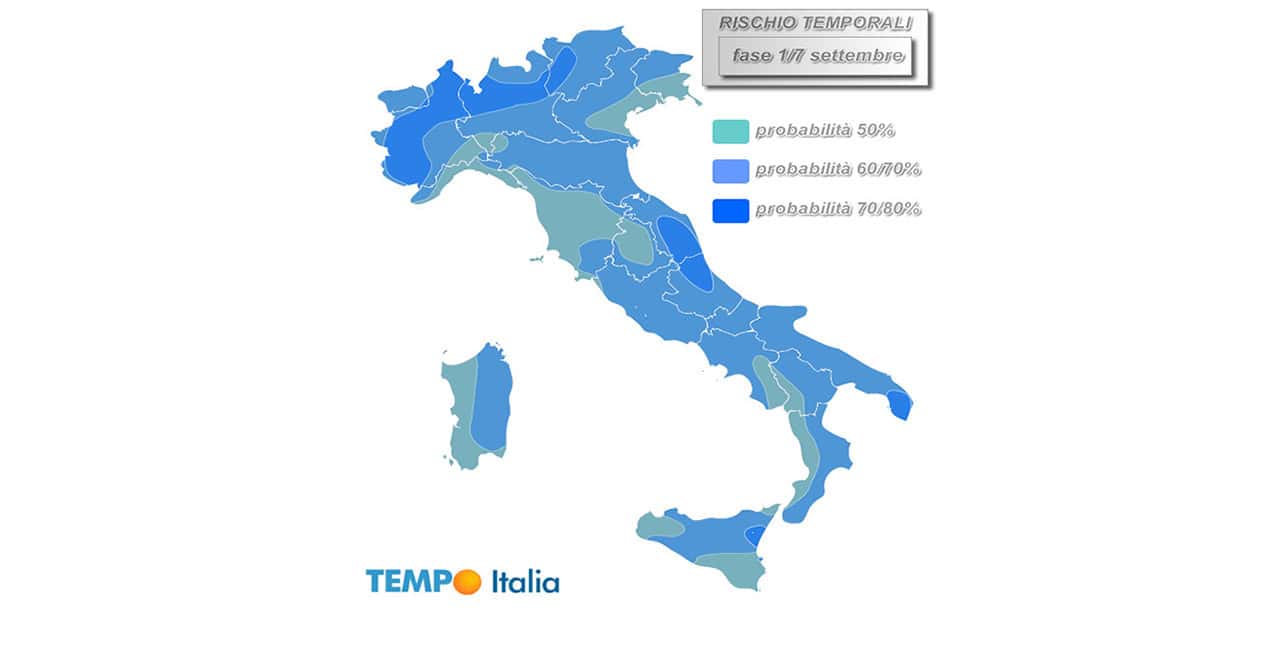Prima settimana di settembre tutta instabile. Ecco dove di più con mappa