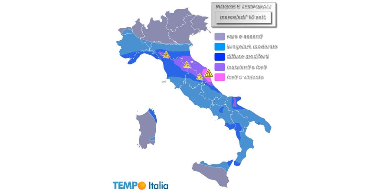 Mercoledì 18: Vortice Boris sull’Italia. Allerta Protezione Civile per possibili dissesti. Cartina con aree a rischio