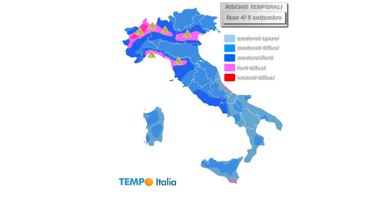 Meteo pericoloso nei prossimi giorni. Preoccupazione per Giovedì 5. Qui cartina con aree a rischio