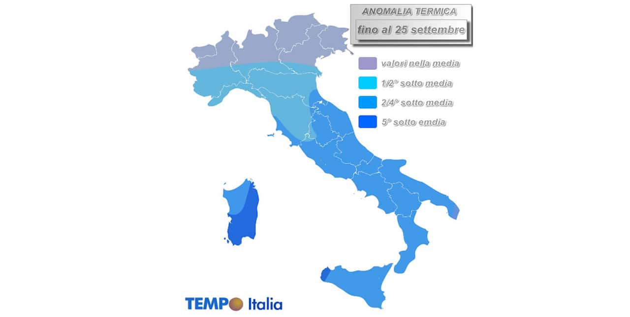 Settembre 2024, rivoluzione meteo: mai così freddo da 20 anni. Evoluzione termica con mappa esclusiva