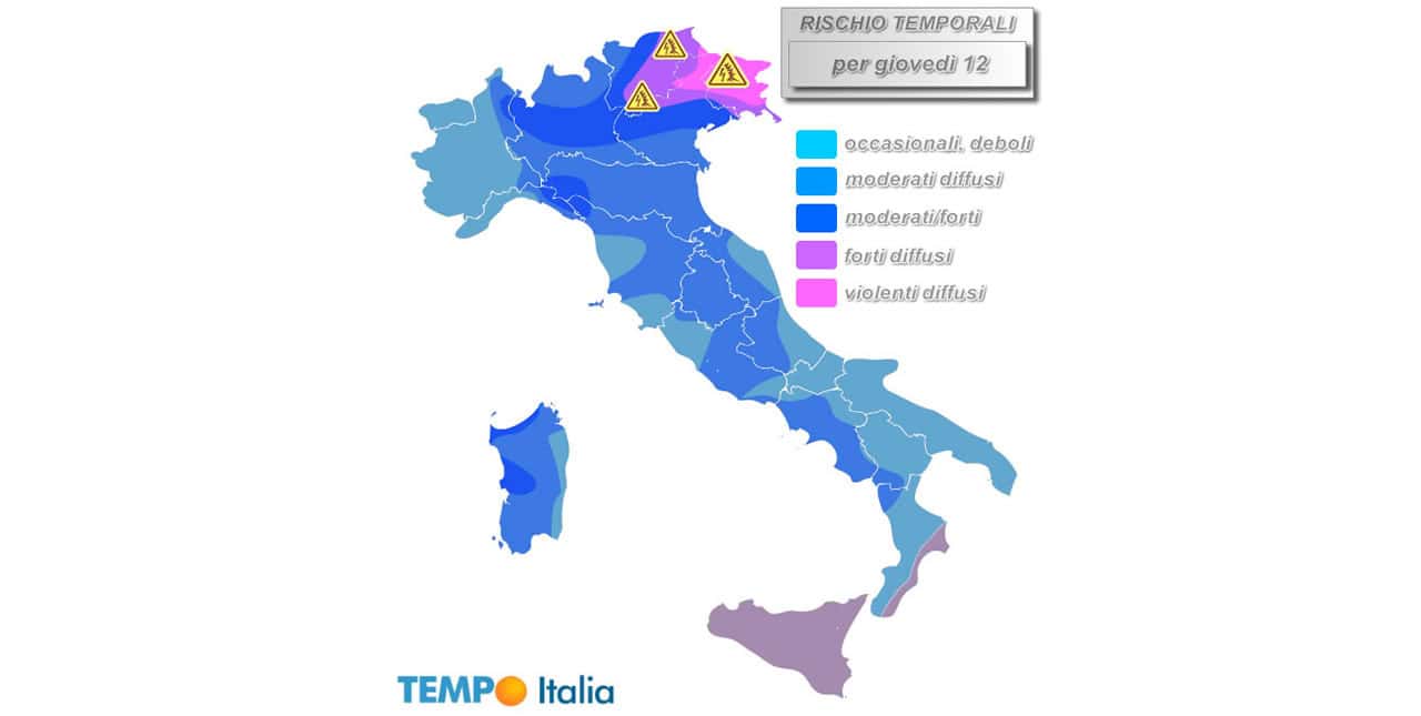 Ore di maltempo, localmente forte e con possibili dissesti: fino a 150/200 mm. Mappa con le aree a rischio
