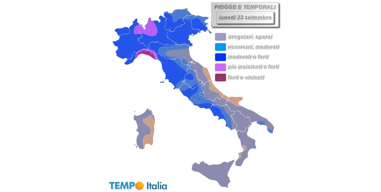 Tornano piogge e temporali, anche forti localmente e con criticità. Ecco dove di più, oggi, con mappa